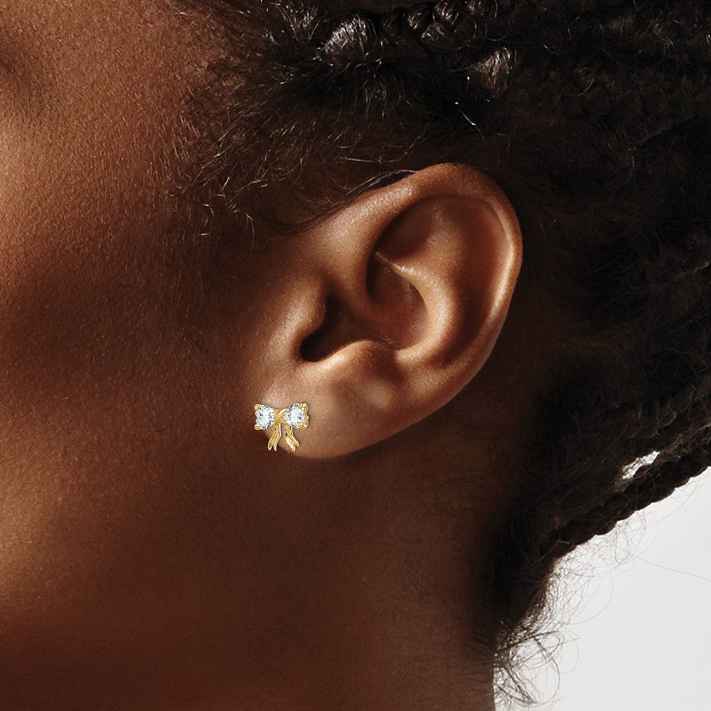14K Gold Ohrstecker poliert mit Weißtopas, Schleifen-Design