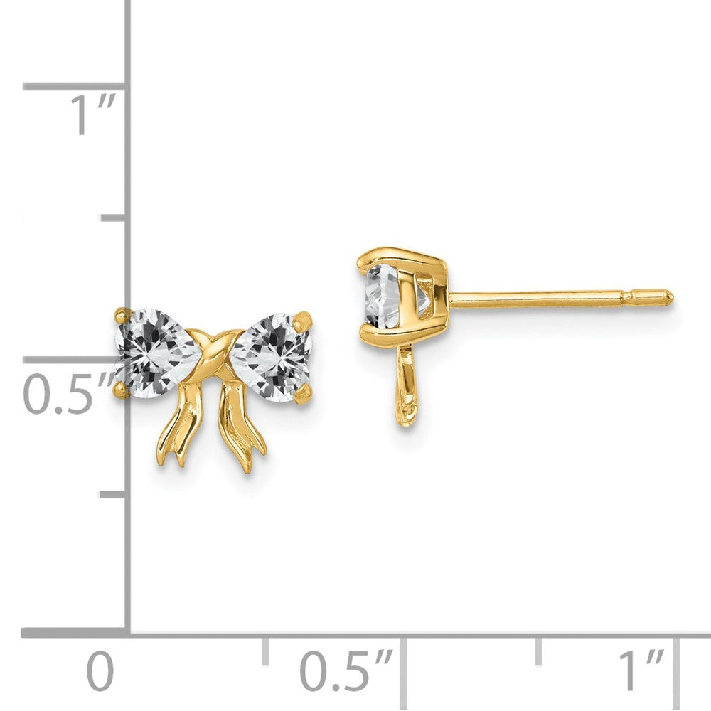 14K Gold Ohrstecker poliert mit Weißtopas, Schleifen-Design