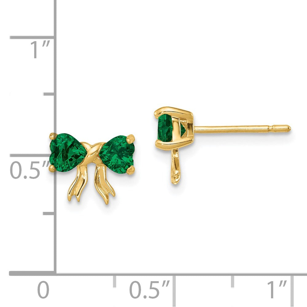 14K Gelbgold Ohrstecker, poliert, mit synthetischem Smaragd, Schleifen-Design