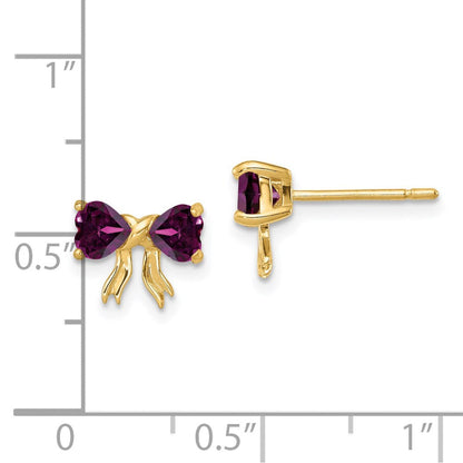 14K Gelbgold Polierte Ohrstecker mit Rhodolith-Schleife