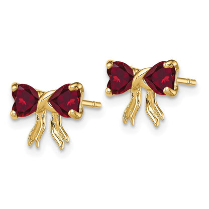 14K Gold Polierte Ohrstecker mit synthetischem Rubin und Schleifen-Motiv