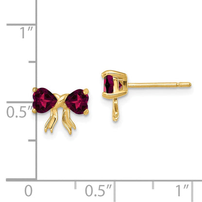 14K Gold Polierte Ohrstecker mit synthetischem Rubin und Schleifen-Motiv