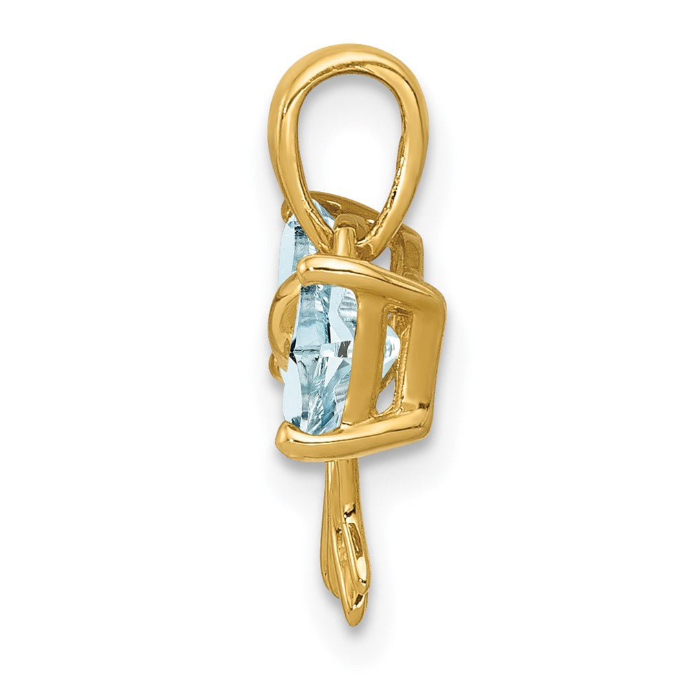 14K Gelbgold Gold Polierter Aquamarin-Schleifen-Anhänger