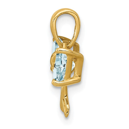 14K Gelbgold Gold Polierter Aquamarin-Schleifen-Anhänger