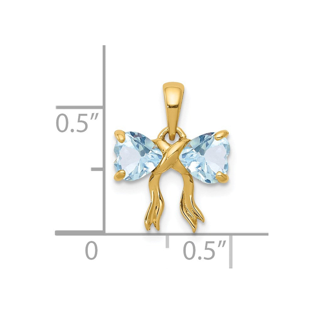 14K Gelbgold Gold Polierter Aquamarin-Schleifen-Anhänger