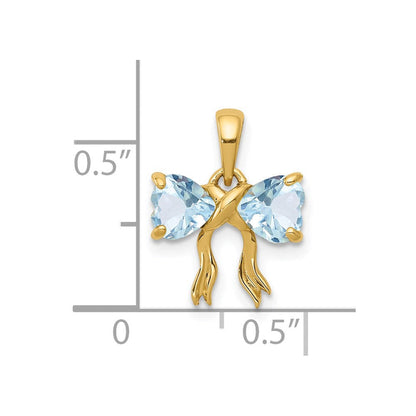 14K Gelbgold Gold Polierter Aquamarin-Schleifen-Anhänger