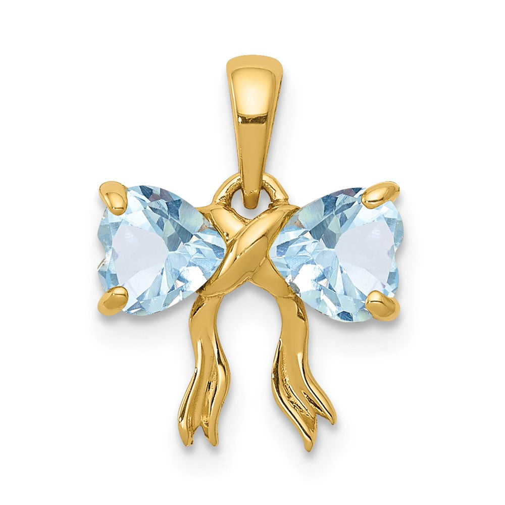 14K Gelbgold Gold Polierter Aquamarin-Schleifen-Anhänger