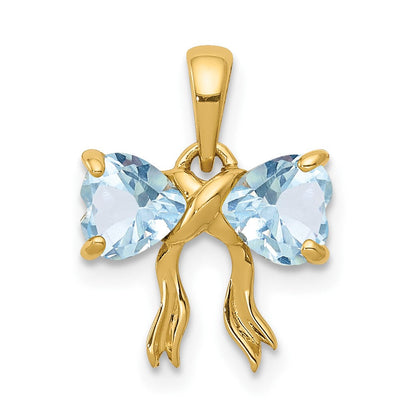 14K Gelbgold Gold Polierter Aquamarin-Schleifen-Anhänger