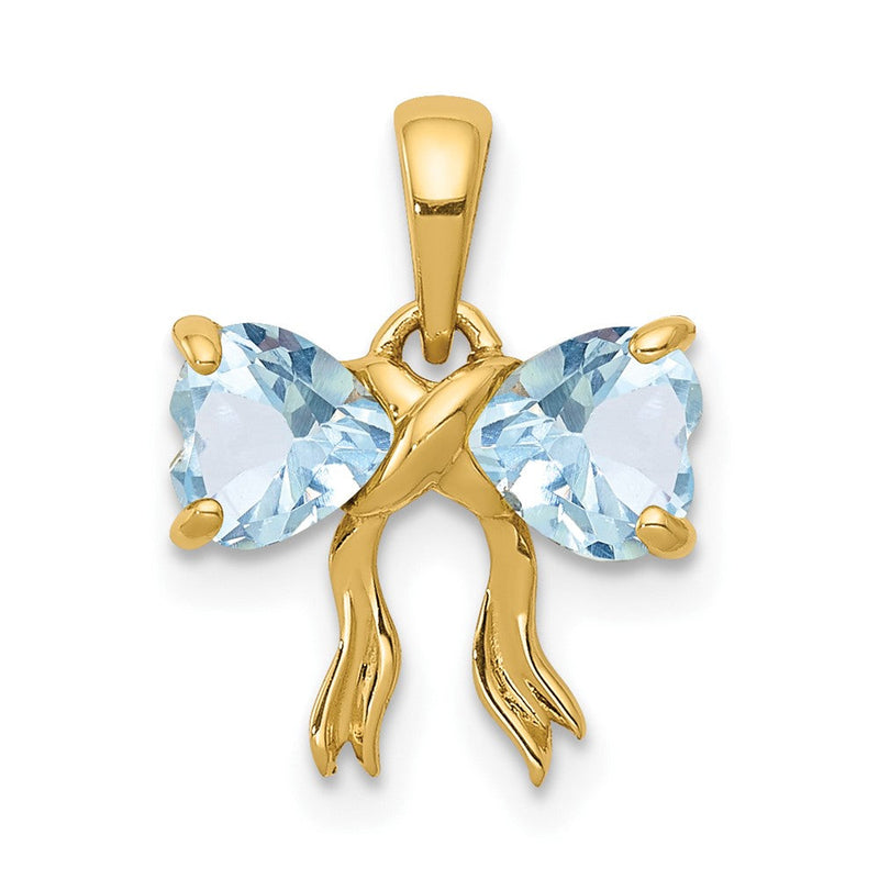 14K Gelbgold Gold Polierter Aquamarin-Schleifen-Anhänger