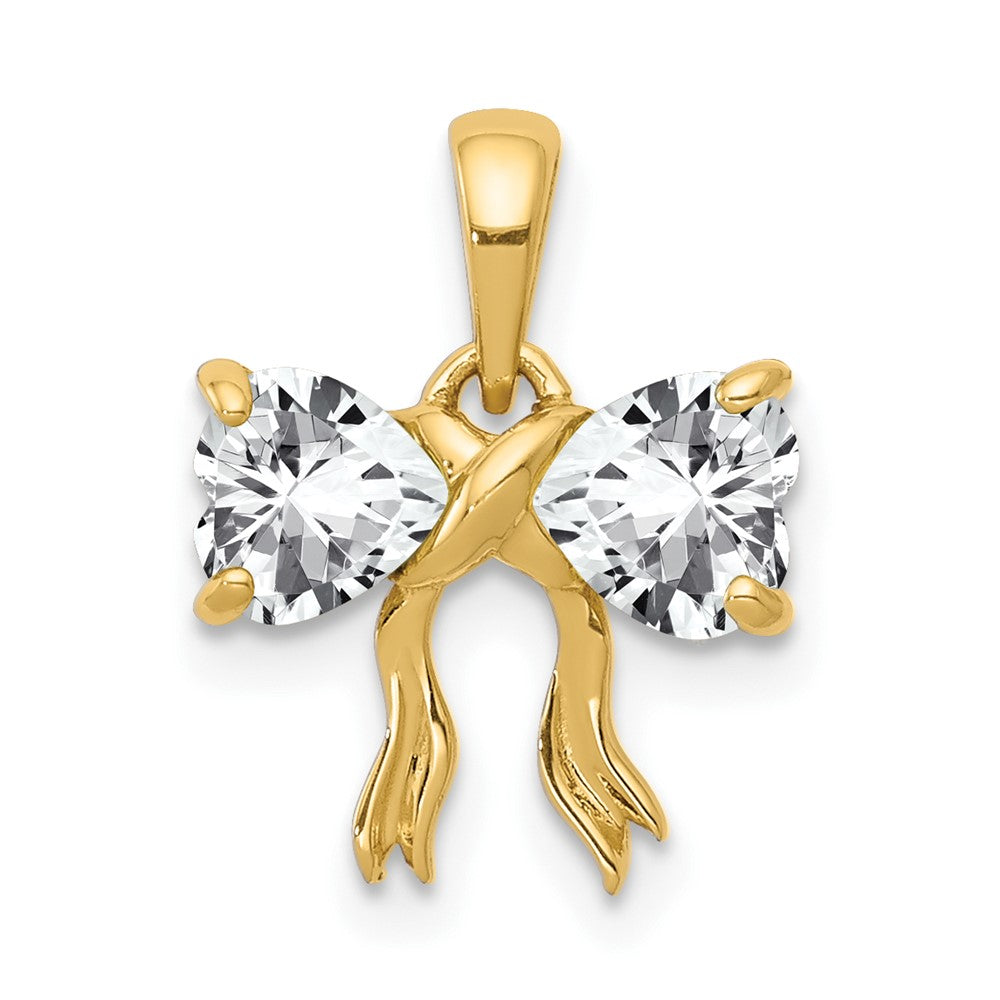 14K Gelbgold 14K Gold Poliert Weiß Topas Schleife Anhänger