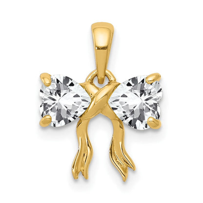 14K Gelbgold 14K Gold Poliert Weiß Topas Schleife Anhänger