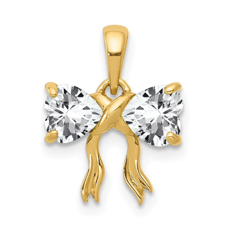 14K Gelbgold 14K Gold Poliert Weiß Topas Schleife Anhänger