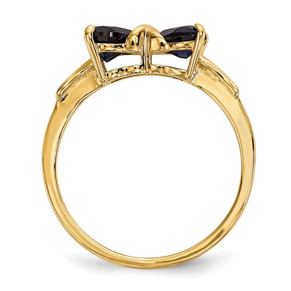 14K Gold Polierter Ring mit synthetischem Saphir und Schleifen-Design