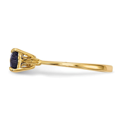 14K Gold Polierter Ring mit synthetischem Saphir und Schleifen-Design