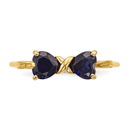 14K Gold Polierter Ring mit synthetischem Saphir und Schleifen-Design