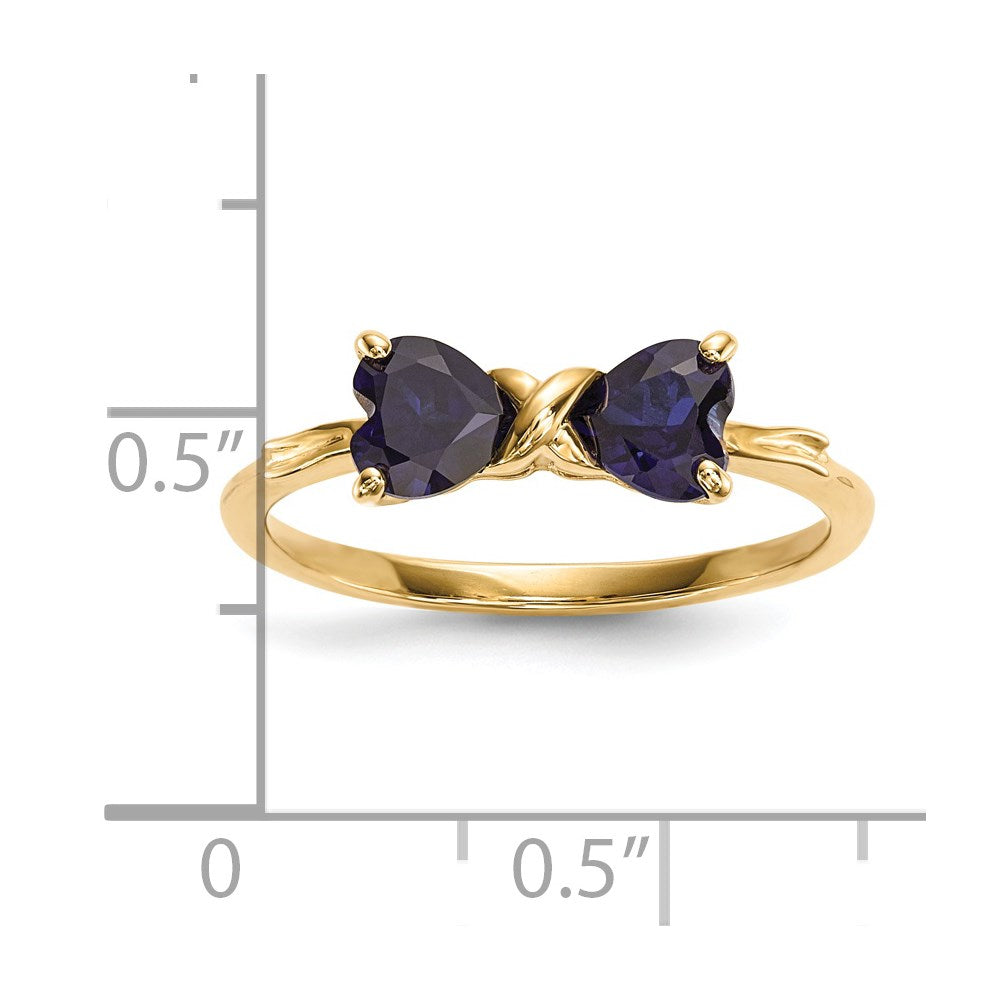 14K Gold Polierter Ring mit synthetischem Saphir und Schleifen-Design