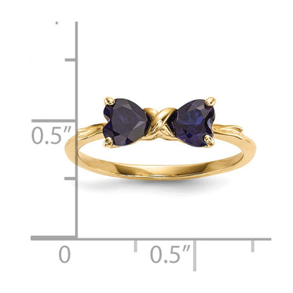 14K Gold Polierter Ring mit synthetischem Saphir und Schleifen-Design