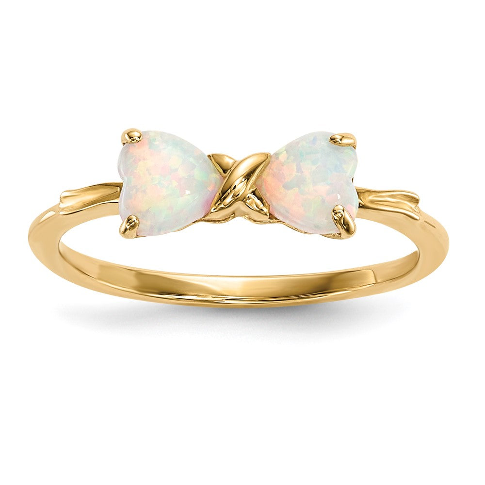 14K Gold Poliert Ring mit synthetischem Opal in Schleifenform