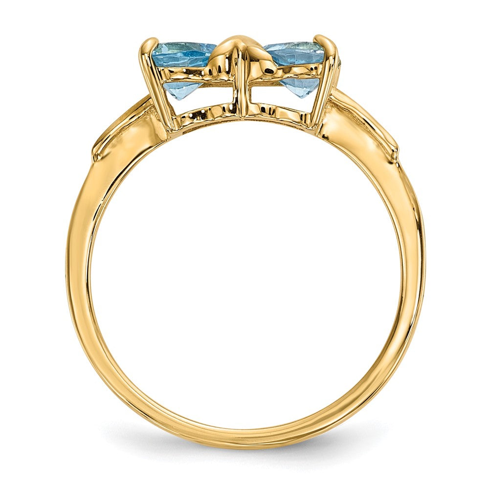 Massiver Ring aus 14K Gelbgold mit poliertem hellblauen simulierten Schweizer Blautopas in Schleifen-Design