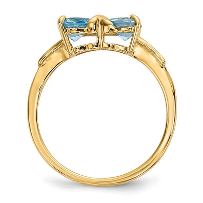 Massiver Ring aus 14K Gelbgold mit poliertem hellblauen simulierten Schweizer Blautopas in Schleifen-Design