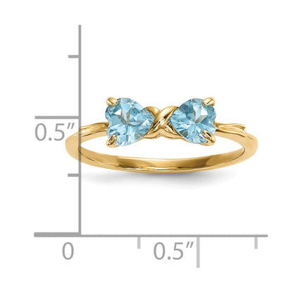 Massiver Ring aus 14K Gelbgold mit poliertem hellblauen simulierten Schweizer Blautopas in Schleifen-Design