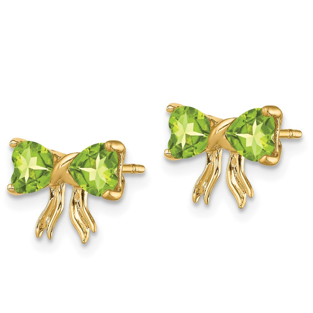 14K Gold Peridot-Ohrstecker mit Schleifen-Design, poliert