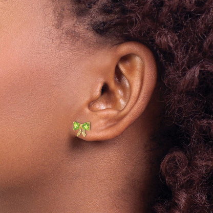 14K Gold Peridot-Ohrstecker mit Schleifen-Design, poliert