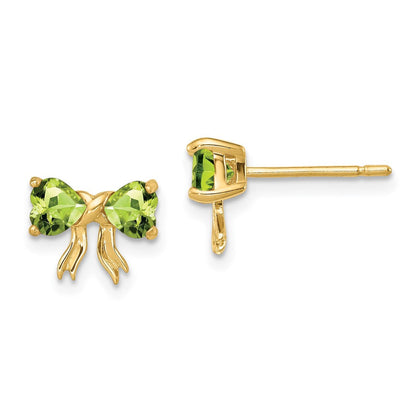 14K Gold Peridot-Ohrstecker mit Schleifen-Design, poliert