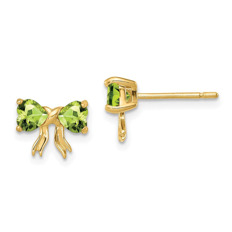 14K Gold Peridot-Ohrstecker mit Schleifen-Design, poliert