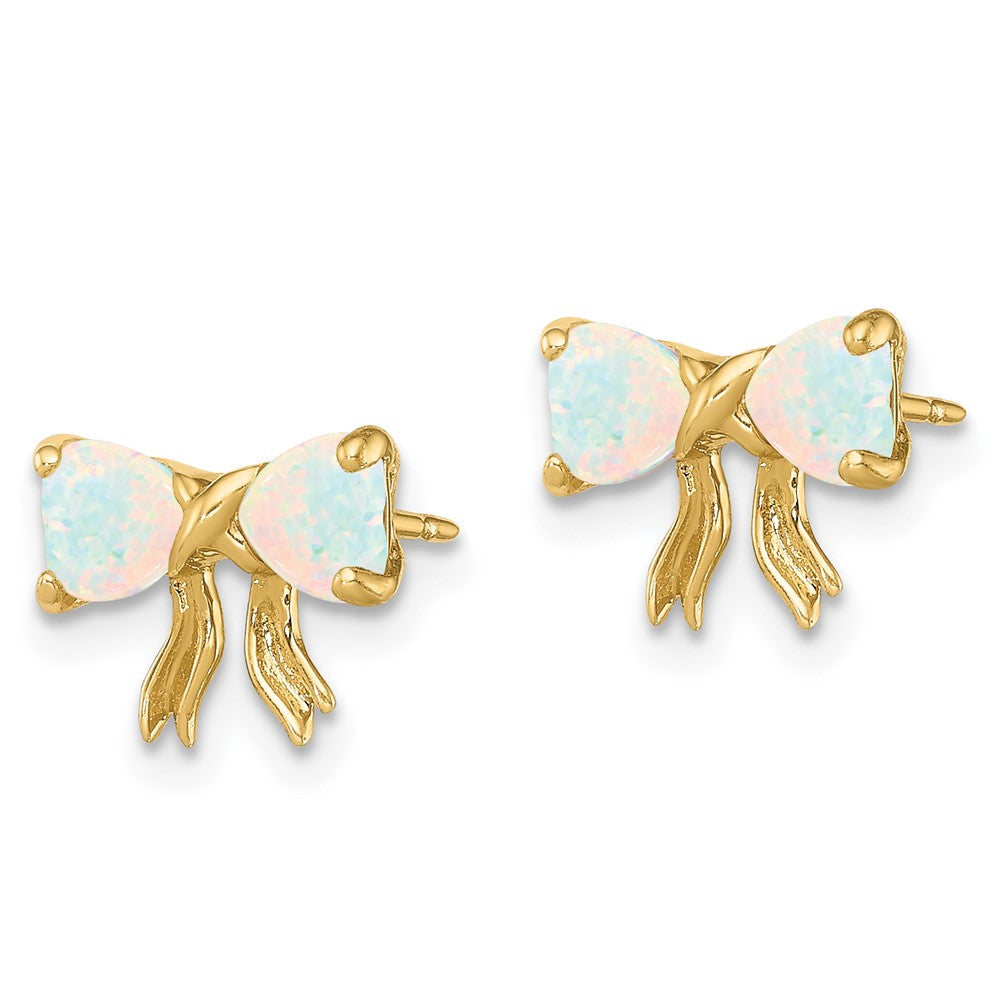 14K Gold Polierte Ohrstecker mit synthetischem Opal in Schleifenform