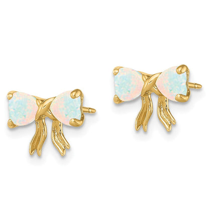 14K Gold Polierte Ohrstecker mit synthetischem Opal in Schleifenform