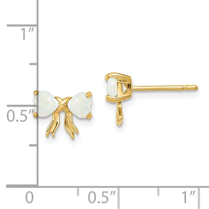 14K Gold Polierte Ohrstecker mit synthetischem Opal in Schleifenform