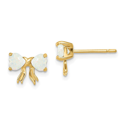 14K Gold Polierte Ohrstecker mit synthetischem Opal in Schleifenform