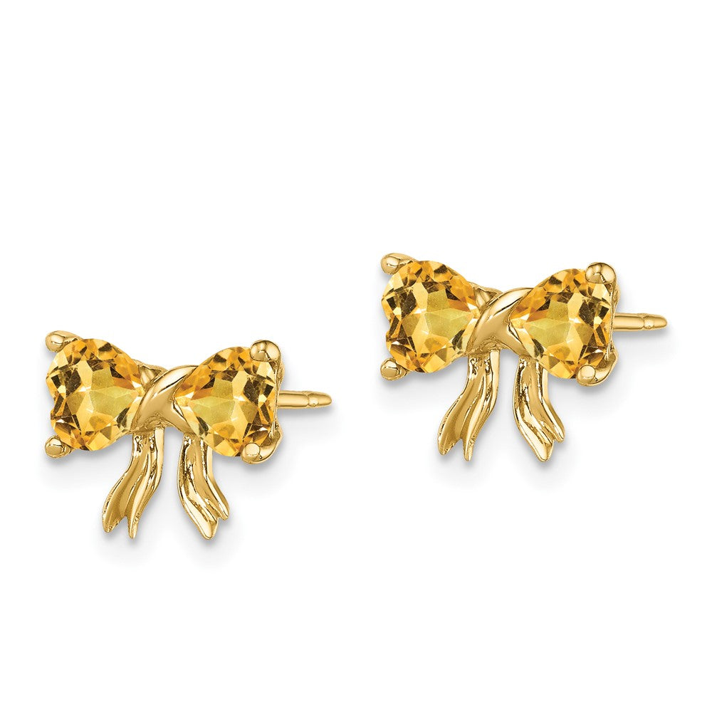 14K Gold Ohrstecker mit Citrin, Schleife, poliert