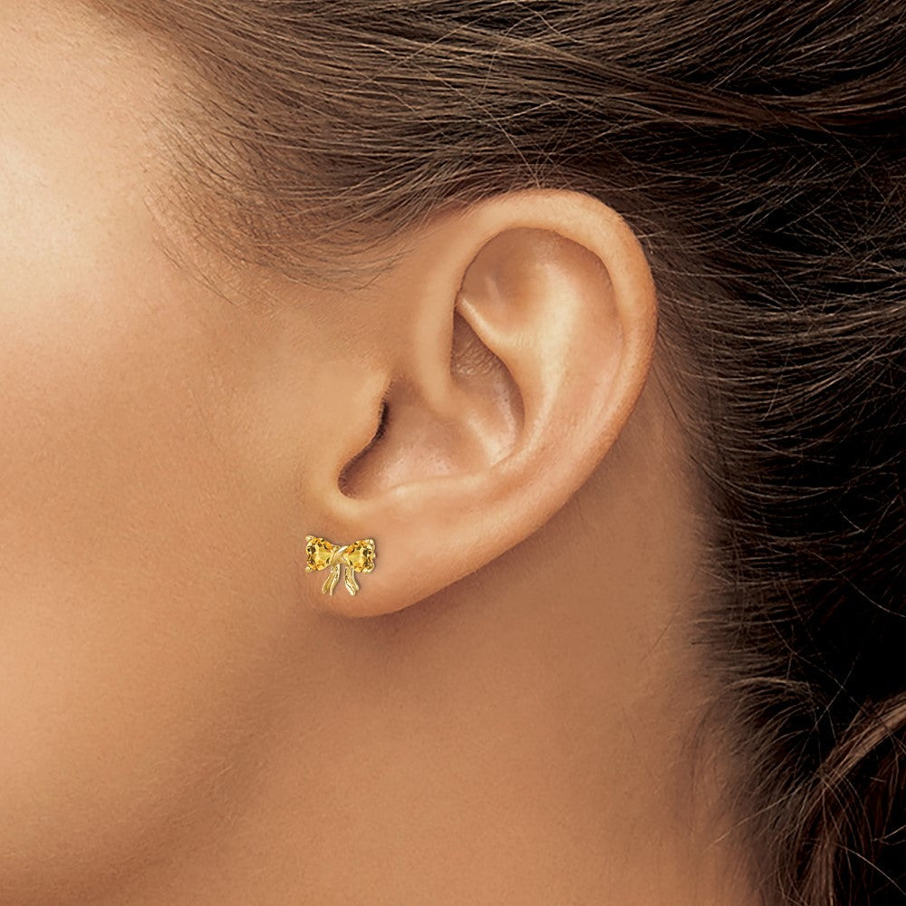 14K Gold Ohrstecker mit Citrin, Schleife, poliert
