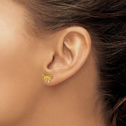 14K Gold Ohrstecker mit Citrin, Schleife, poliert