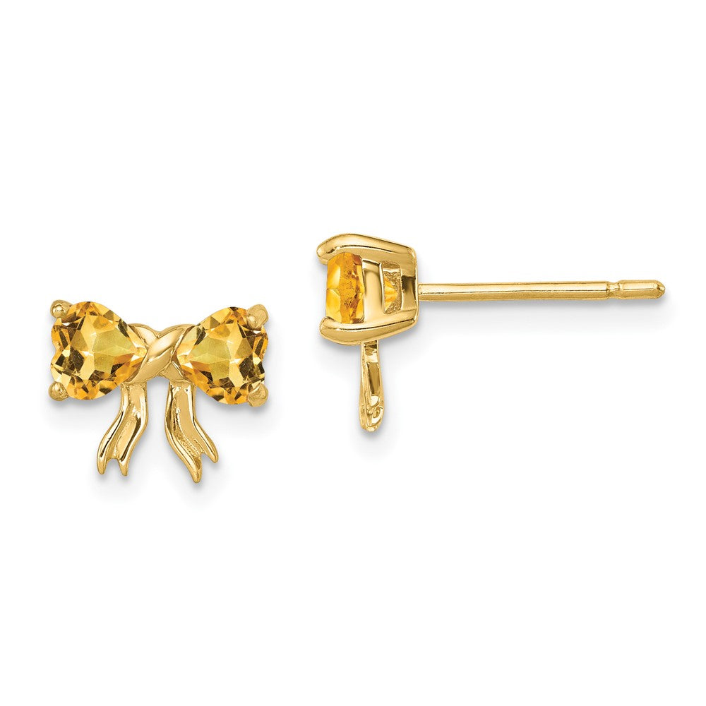 14K Gold Ohrstecker mit Citrin, Schleife, poliert