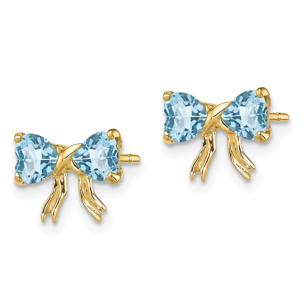 14K Gelbgold Gold Polierte Helle Swiss-Blue-Topas Schleife Ohrstecker