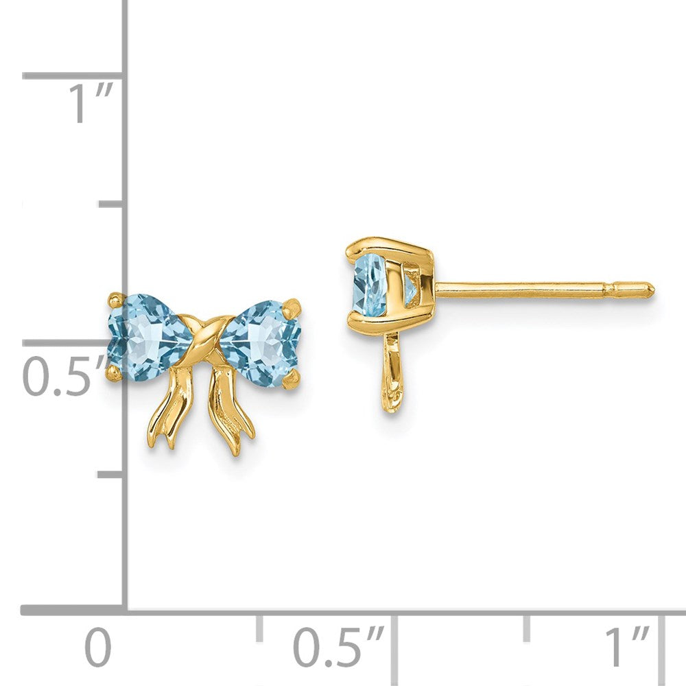 14K Gelbgold Gold Polierte Helle Swiss-Blue-Topas Schleife Ohrstecker