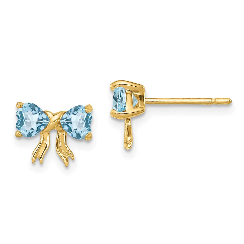 14K Gelbgold Gold Polierte Helle Swiss-Blue-Topas Schleife Ohrstecker
