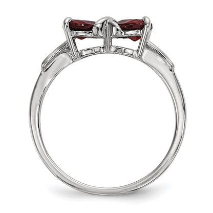 14K Weißgold Ring mit Granat, poliert, Schleifen-Design