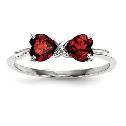 14K Weißgold Ring mit Granat, poliert, Schleifen-Design