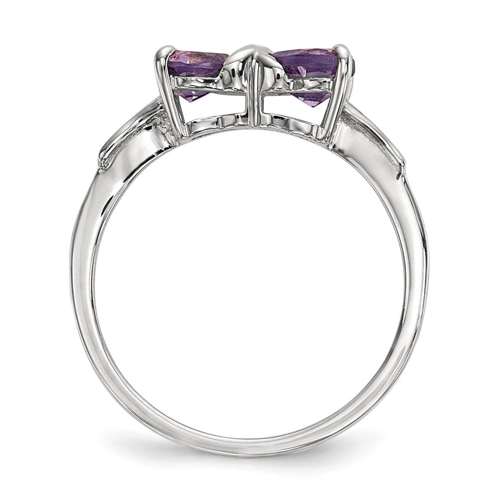 Massiv 14K Weißgold Poliert Synthetisch Amethyst Schleife Ring