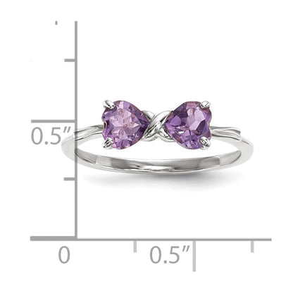 Massiv 14K Weißgold Poliert Synthetisch Amethyst Schleife Ring