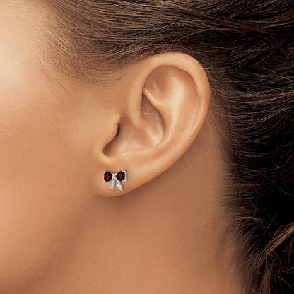 14K Weißgold Ohrstecker mit Granat, poliert, Schleifen-Design