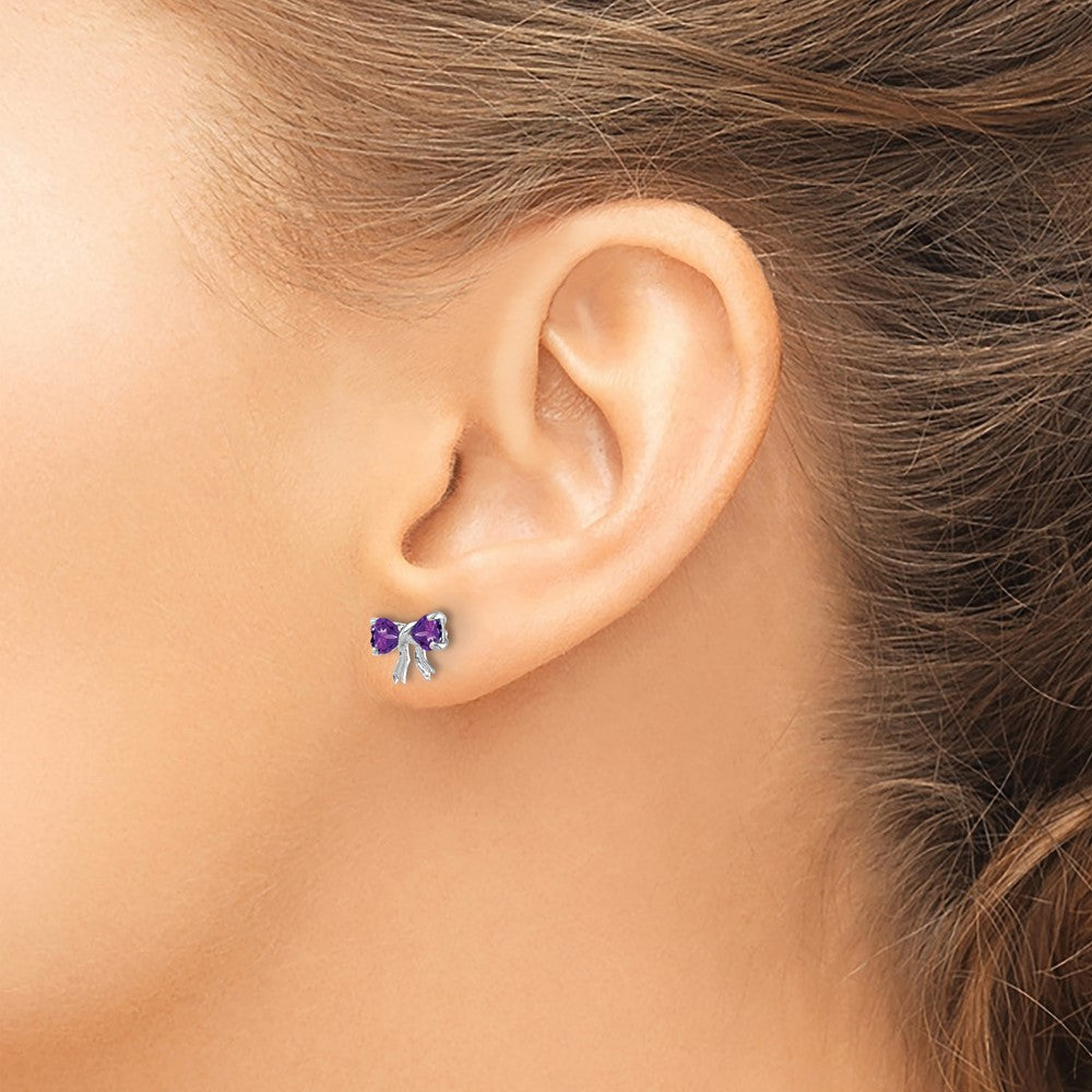 14K Weißgold Ohrstecker mit poliertem Amethyt-Schleifen-Design
