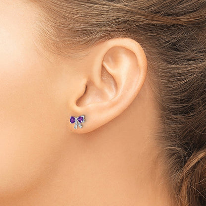 14K Weißgold Ohrstecker mit poliertem Amethyt-Schleifen-Design