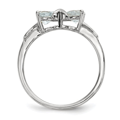 14K Weißgold Ring mit Aquamarin, poliert, Schleifen-Design