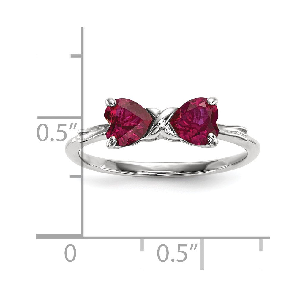 14K Weißgold Ring mit poliertem Schleifendesign und synthetischem Rubin