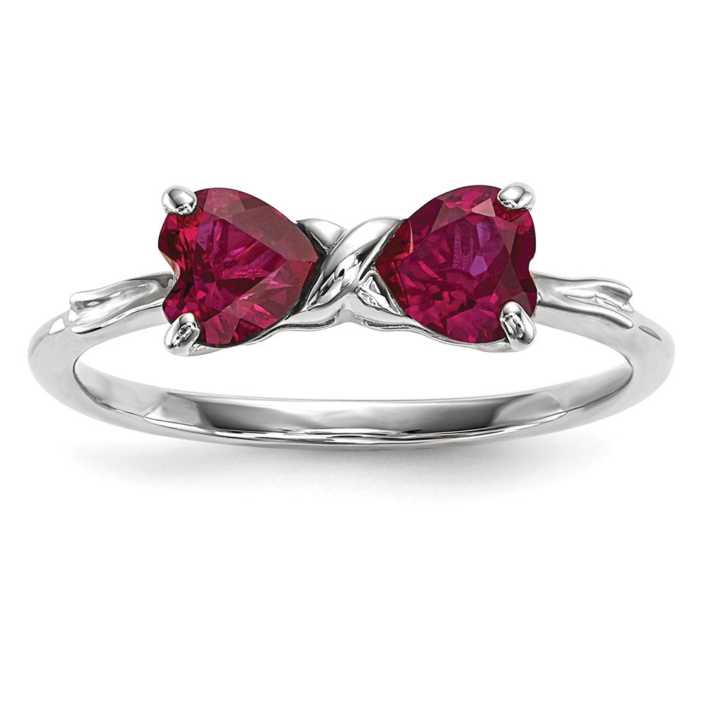 14K Weißgold Ring mit poliertem Schleifendesign und synthetischem Rubin